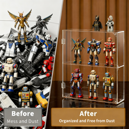 Acrylic Display Case 2 Tiers, Clear Display Case for Funko Pop Figures, Wall Mounted or Desktop Dustproof Display Cabinet Box for Collectibles,Rock,Crystals,Mini Toys,Decorative Crystals