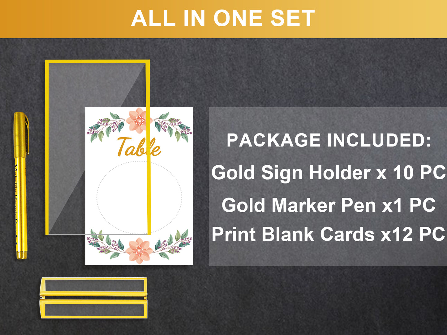 Acrylic Gold Sign Holder, 4 x 6 Gold Picture Frames Clear Double Sided Menu Holder for Wedding Table Number 10 Pack