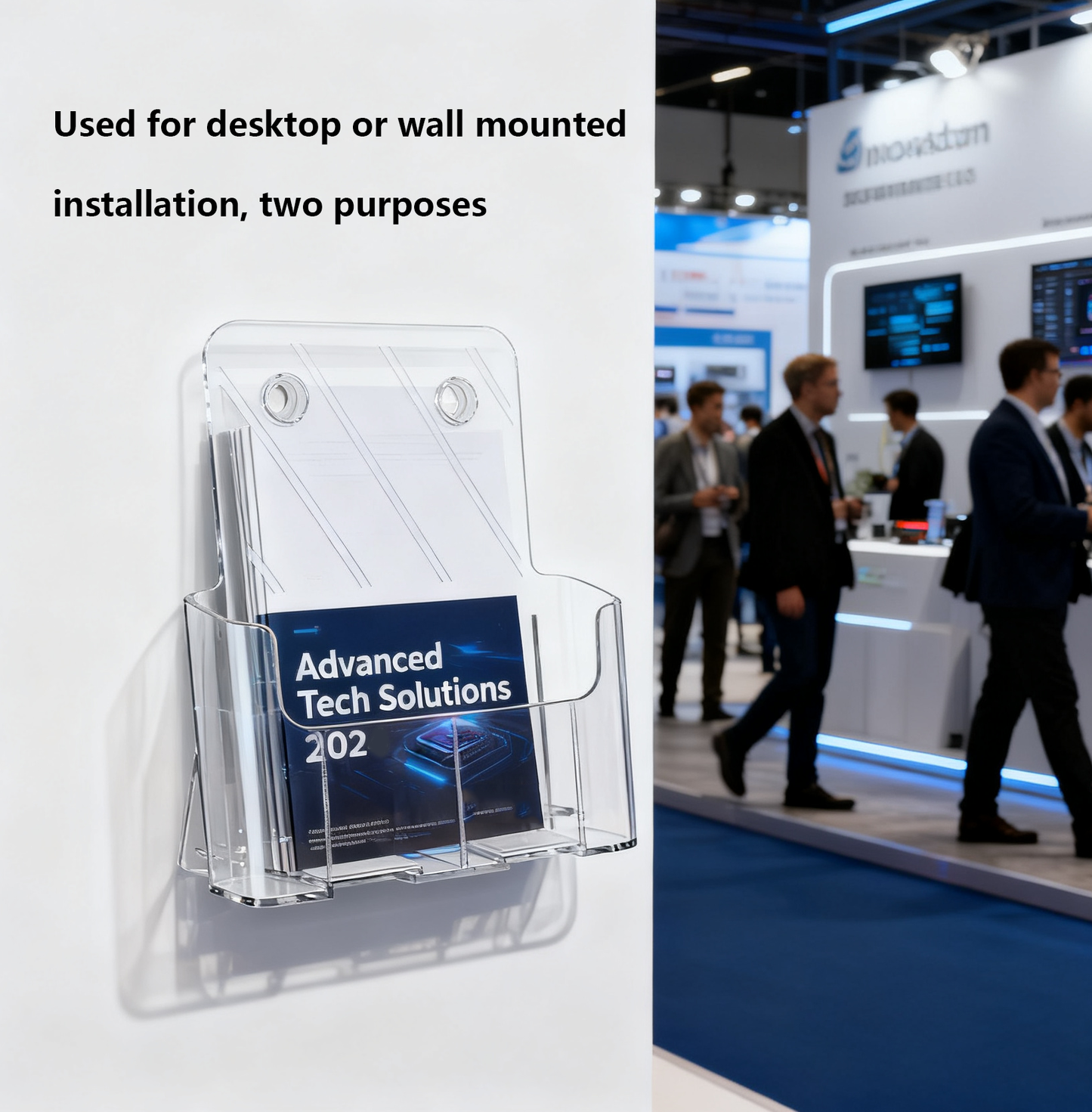 Acrylic Brochure Holder 8.5 x 11”，2 Pack Clear Flyer Display Stand for Desk or Wall Mount, Plastic Literature Holder for Trifold Brochures, Magazines, Menus, Pamphlets, Booklets, Documents