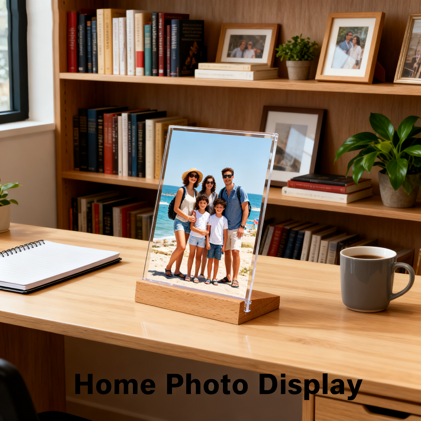 Acrylic Sign Holder 3 Pack 5”x7”，Slant Back Design L Shape/Vertical，Clear Acrylic Holder Wooden base, Slanted Back Menu Holder for Restaurant, Office, Wedding, or Retail Counter