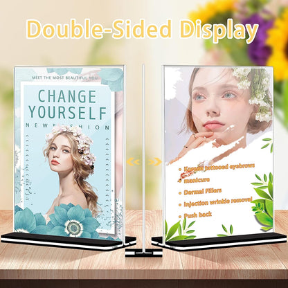 Acrylic Sign Holder 4 x 6 inch,T Shape Double-Sided Acrylic Stands for Office,Weddings, Photos