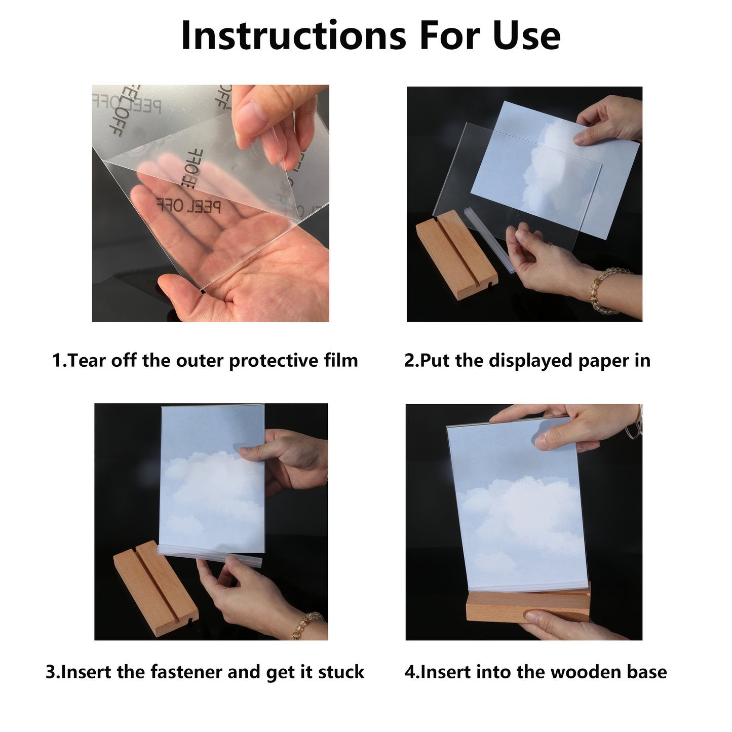 Acrylic Sign Holder with Wood Base 8.5 x 11”  3 Pack L/T Versatile Vertical/Slant Back Display Holder for Wedding, Restaurant Menu, Store, Office, Hote Counters