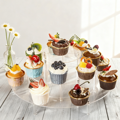 Acrylic Display Risers 3 Tier 2 PACK Clear Cupcake Stand Risers, Perfume Stand Organizer, Half Moon Dessert Stand, HENABLE Shelf Risers for Display Stands for Food, Amiibo Funko POP Figure，Collectibles