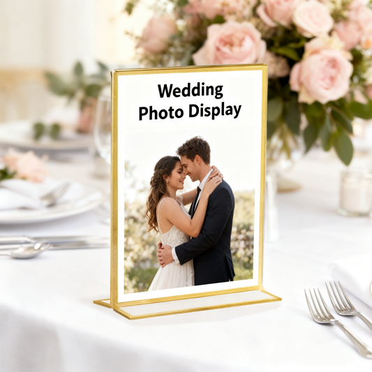 Acrylic Sign Holder 5 x 7 Inch 18 Pack Gold Frames Wedding Table Number Holders, Double Sided Clear Picture Frames, Vertical Table Number Display Stands for Weddings, Events, Menus, Home & Office Decor