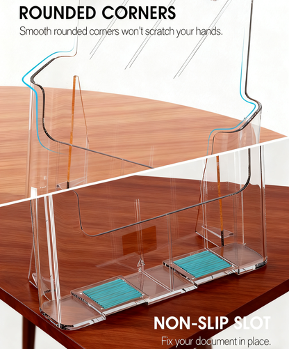 Acrylic Brochure Holder 8.5 x 11”，2 Pack Clear Flyer Display Stand for Desk or Wall Mount, Plastic Literature Holder for Trifold Brochures, Magazines, Menus, Pamphlets, Booklets, Documents