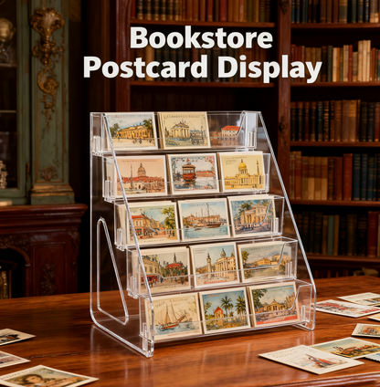 Acrylic Card Display Stand 5 Tier, Clear Display for Greeting Cards, Sports Cards, Postcards, Stickers & Brochures, Easy Snap-On, Increased Height & Thickness for Better，Thick Stable Design with Quick Snap-On Assembly for Stores & Exhibitions