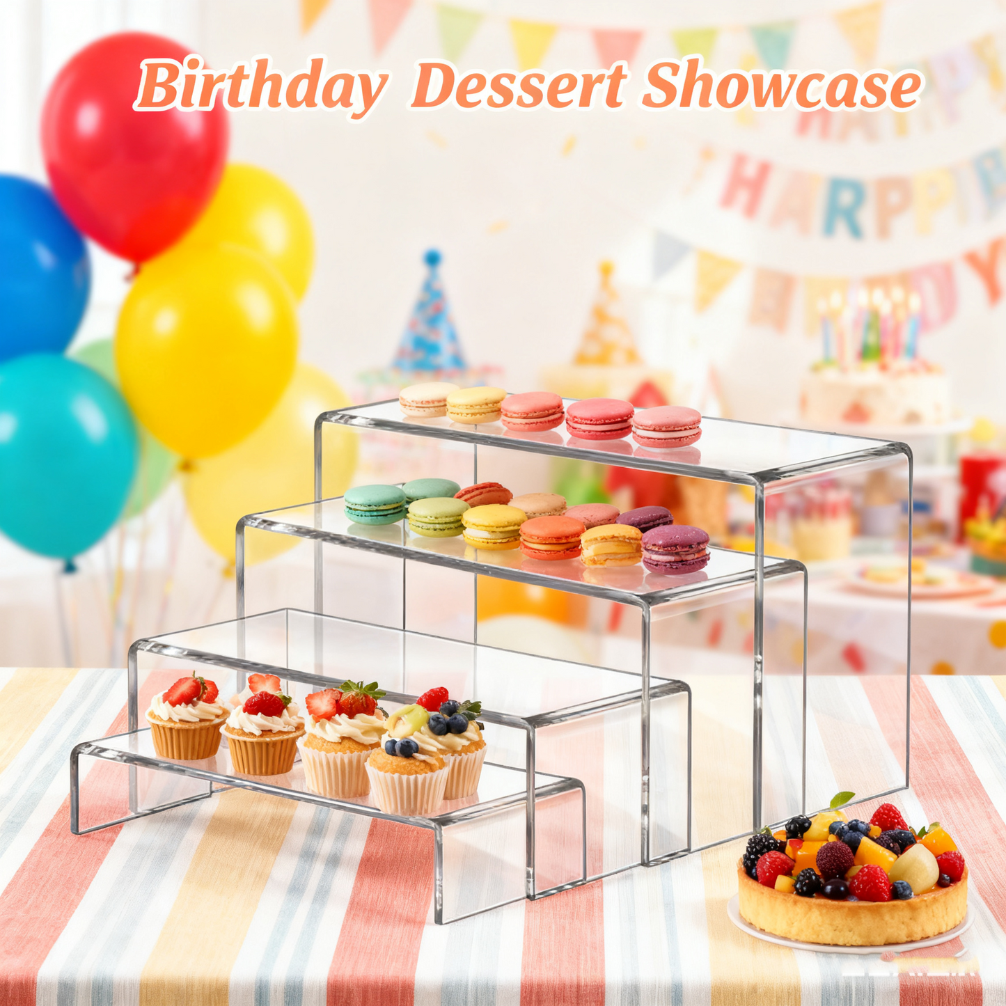 Acrylic Display Risers Set 8 Pcs 2 Set(7”L~8”L~9”L) Acrylic Display Set Rectangular Stands Shelf Clear Display Risers for Decor, Cake Shelves Retail Shoe Showcase，Perfume & Collectibles，Home Decoration