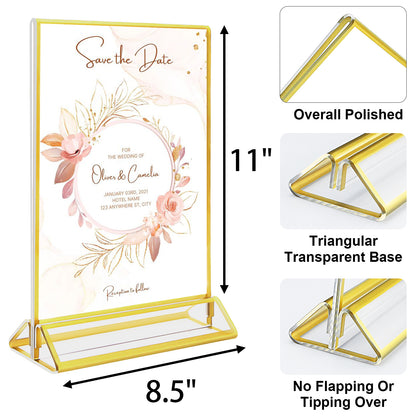 Acrylic Gold Sign Holder, 8.5 x 11 Gold Picture Frames Clear Double Sided Menu Holder for Wedding Table Number 10 Pack