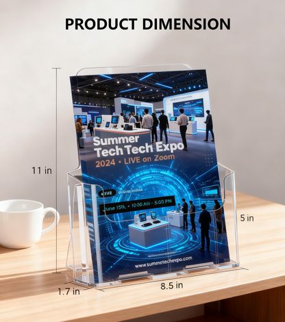 Acrylic Brochure Holder 8.5 x 11”，2 Pack Clear Flyer Display Stand for Desk or Wall Mount, Plastic Literature Holder for Trifold Brochures, Magazines, Menus, Pamphlets, Booklets, Documents