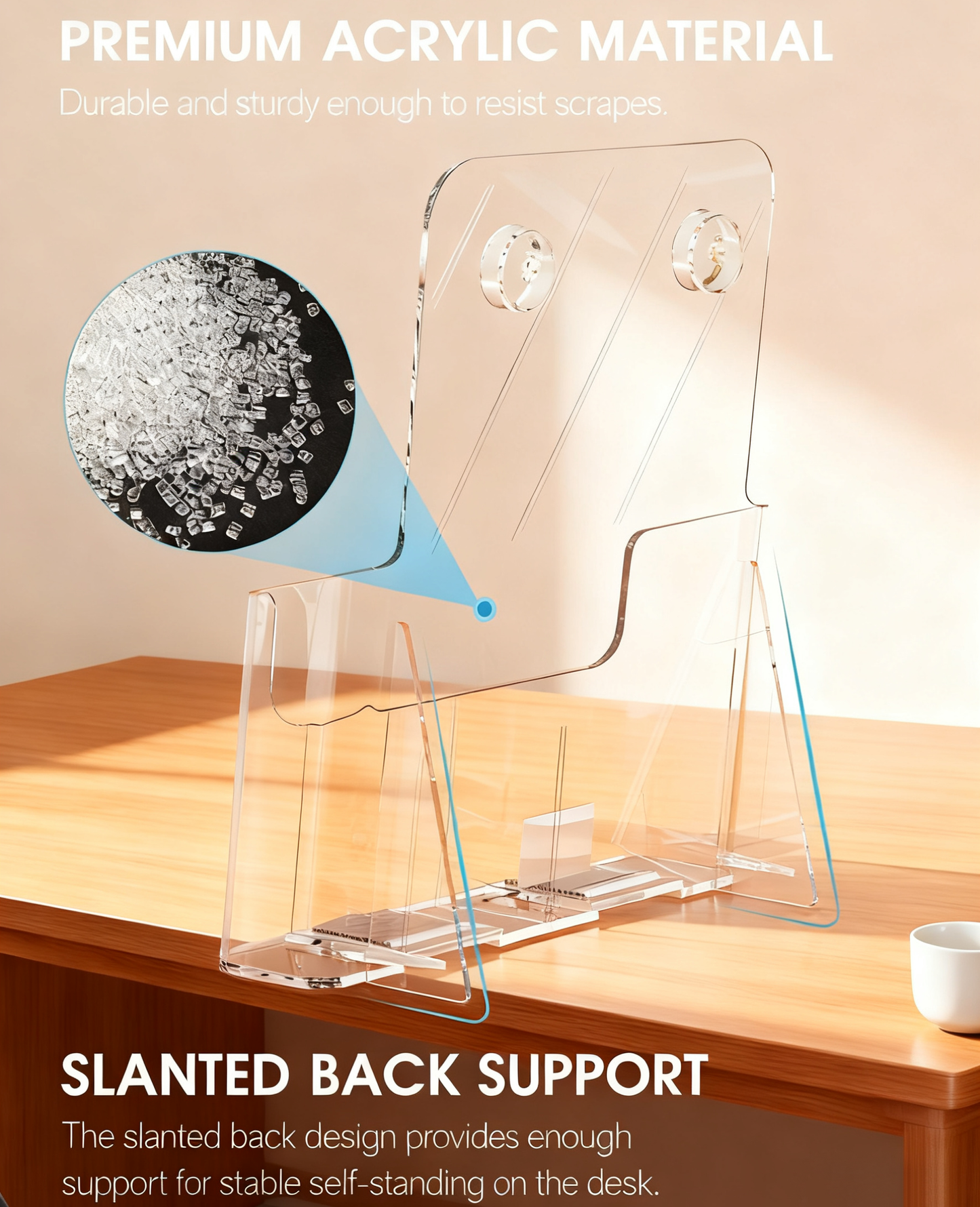 Acrylic Brochure Holder 8.5 x 11”，2 Pack Clear Flyer Display Stand for Desk or Wall Mount, Plastic Literature Holder for Trifold Brochures, Magazines, Menus, Pamphlets, Booklets, Documents