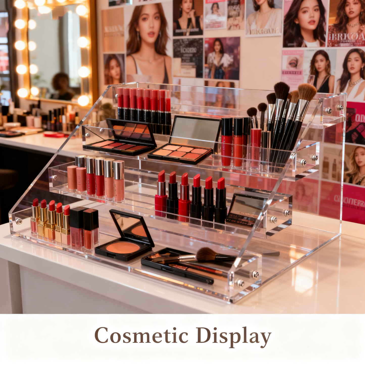 12" Acrylic Riser Display Stands - 4 Tier Clear Acrylic Display Shelf, Double Sided Usable, Makeup, Collectibles, Cupcakes & Dessert Table Decoration Acrylic Shelves for Funko Pop Figures , Cupcake, Candy Food