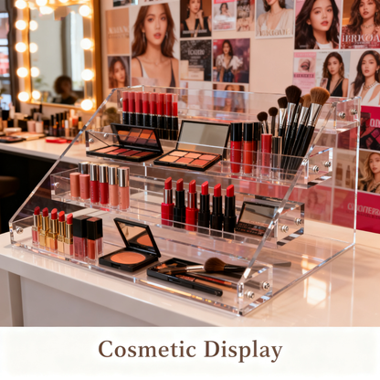 12" Acrylic Riser Display Stands - 4 Tier Clear Acrylic Display Shelf, Double Sided Usable, Makeup, Collectibles, Cupcakes & Dessert Table Decoration Acrylic Shelves for Funko Pop Figures , Cupcake, Candy Food