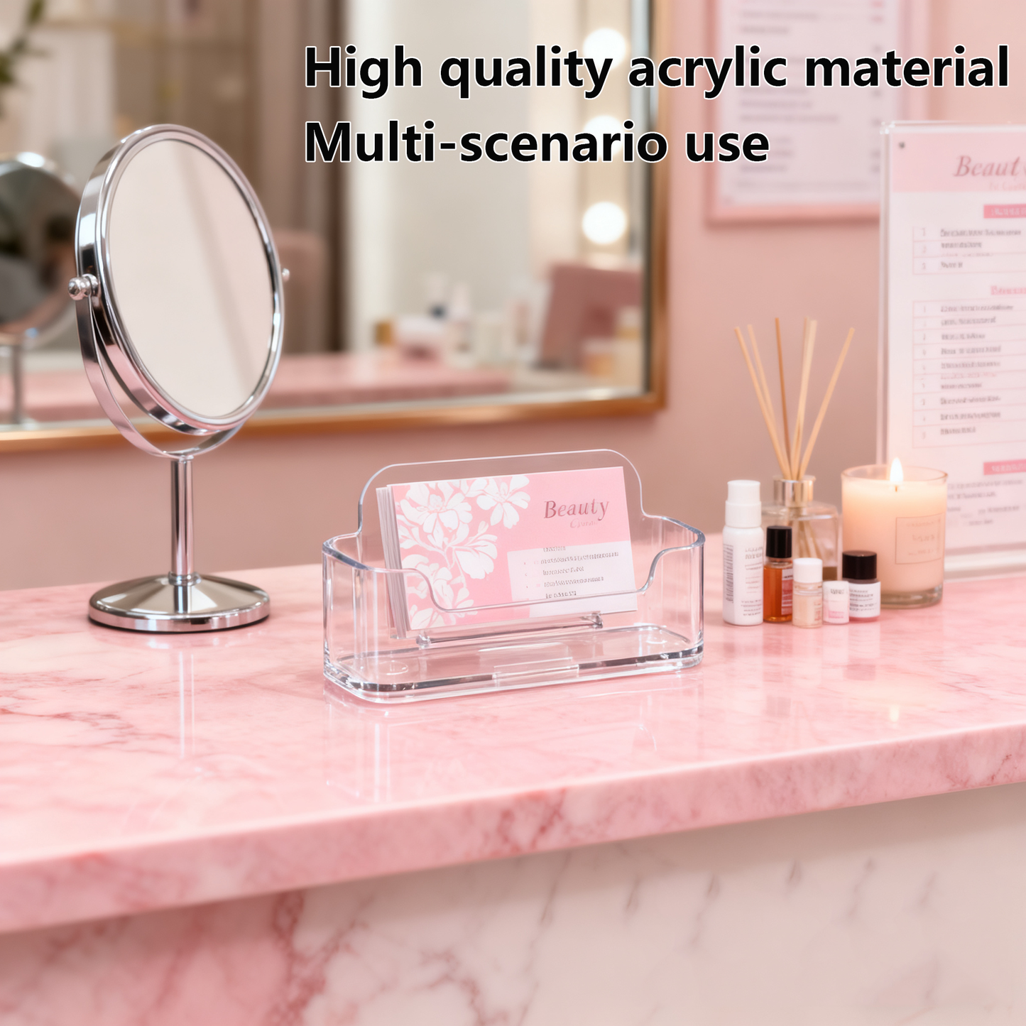 Acrylic Business Card Holder for Desk, Clear Plastic Business Cards Display Holders Stand, Fits 30-50 Business Cards，Sleek Clear Plastic Card Rack for Office, Reception, or Trade Show