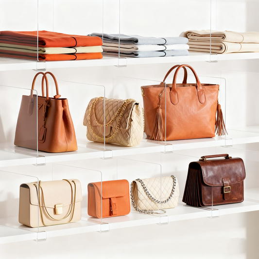 6 Pack Clear Acrylic Shelf Dividers for Closet Organization, Vertical Purse and Sweater Organizer for Bedroom, Kitchen & Cabinets, Sturdy Closet Storage Solution for Handbags and Clothes