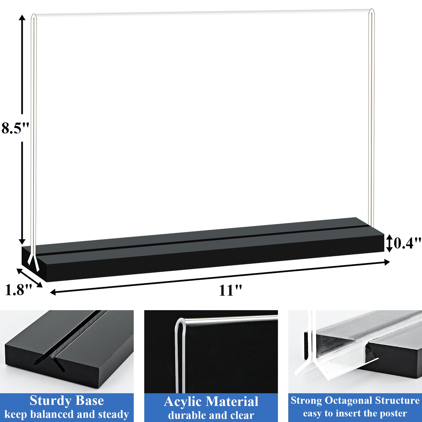 Acrylic Sign Holder 11 x 8.5 Inches Horizontal ,6 Pack T-Shaped Clear Double-Sided Plastic Table Picture Frames Display Holder,Document Menu Stands Desktop Holders for Restaurant Signs,Office, Store-Landscape