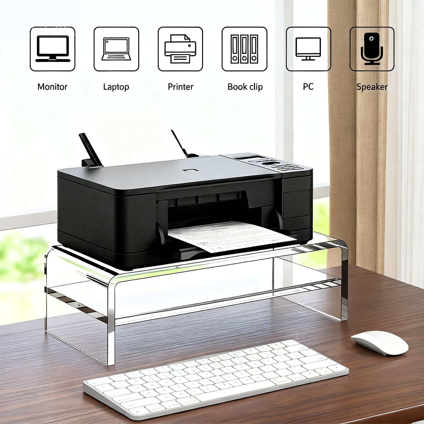 Acrylic Clear Monitor Stand Riser 2 Tier, 5.12" High Computer Shelf Organizer for Laptop, PC, Printer, and Media Storage Desk Organizer Shelf