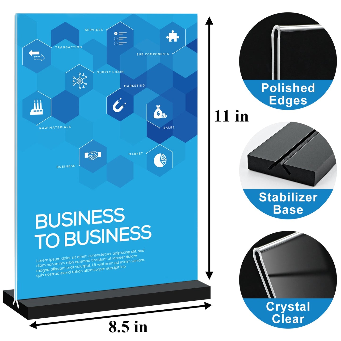 8.5 x 11 Acrylic Sign Holder Vertical Double-Sided Tabletop Sign Holder with Black Base, Plastic Picture Frame Paper Holder, Clear Menu Display Stand for Office Restaurant Store Home 8 Pack