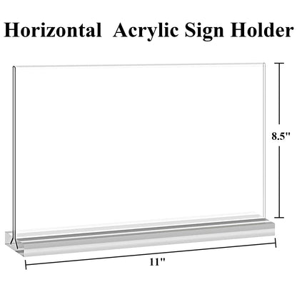 Arrobust Acrylic Sign Holder 11 x 8.5 Inches 4 Pack Horizontal, T -Shaped Double Sided Clear Paper Frames, PlasticTable Menu Display Holder, Document Flyer Table Stand for Office, Store, Restaurant -Landscape