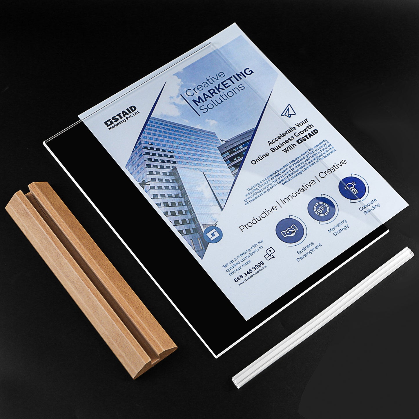 Acrylic Sign Holder 8.5 x 11 Clear Table Signs Stand with Wood Base, Double Sided Menu Display 3 Pack
