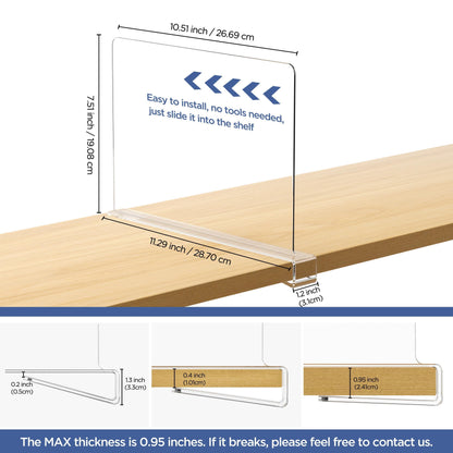 6 Pack Clear Acrylic Shelf Dividers for Closet Organization, Vertical Purse and Sweater Organizer for Bedroom, Kitchen & Cabinets, Sturdy Closet Storage Solution for Handbags and Clothes
