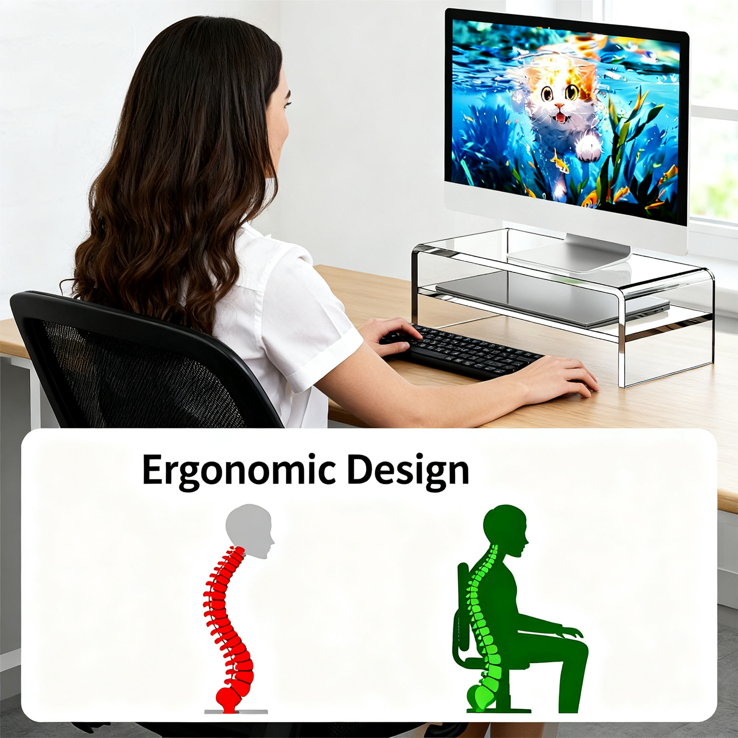 Acrylic Clear Monitor Stand Riser 2 Tier, 5.12" High Computer Shelf Organizer for Laptop, PC, Printer, and Media Storage Desk Organizer Shelf