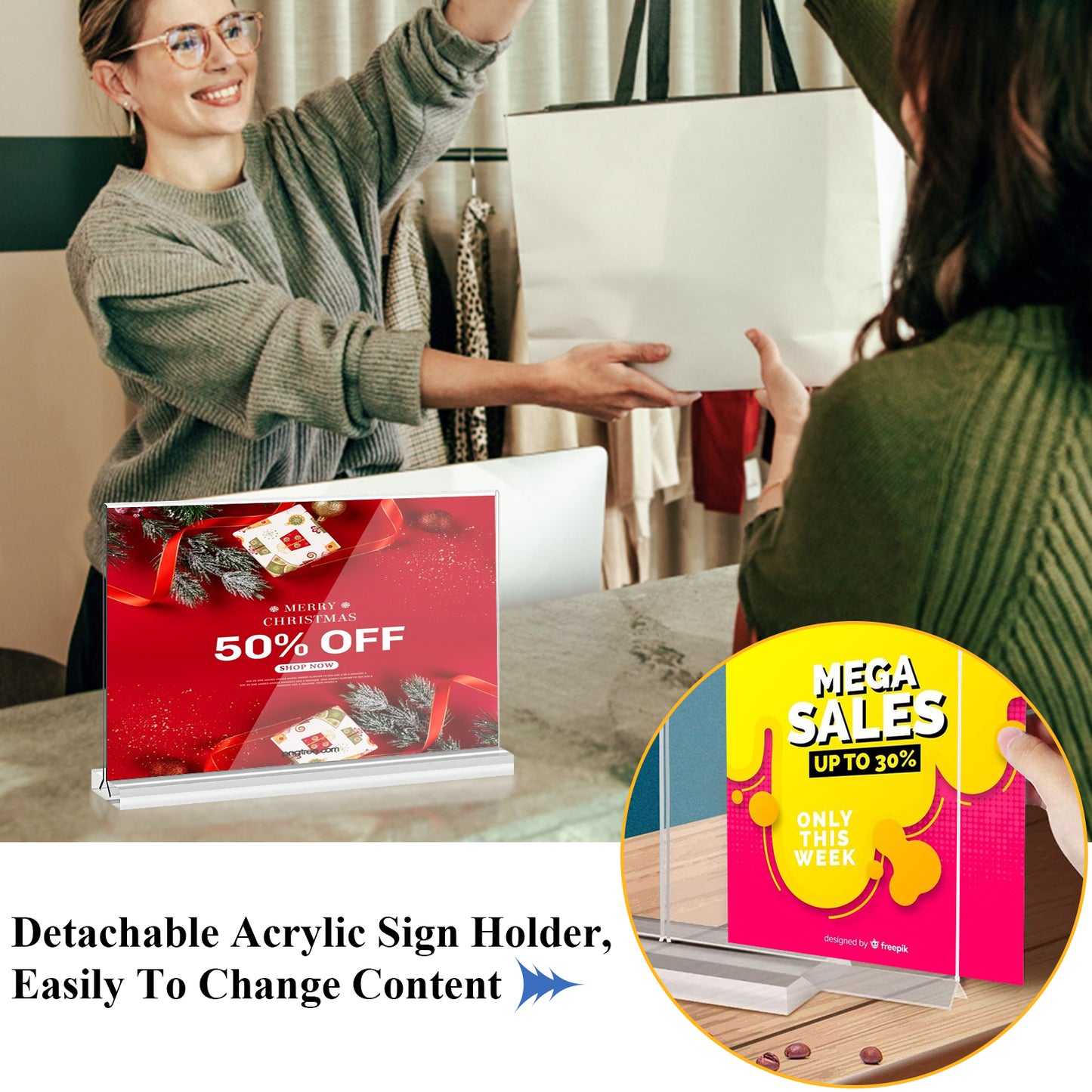 Arrobust Acrylic Sign Holder 11 x 8.5 Inches 4 Pack Horizontal, T -Shaped Double Sided Clear Paper Frames, PlasticTable Menu Display Holder, Document Flyer Table Stand for Office, Store, Restaurant -Landscape