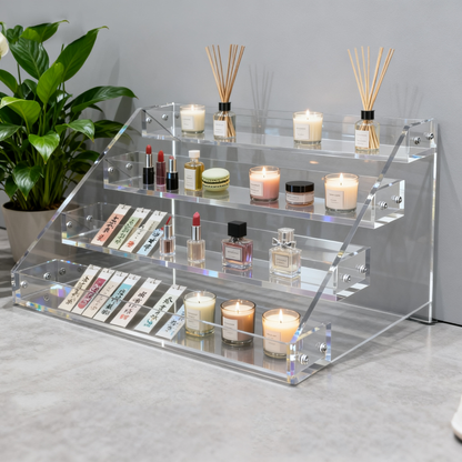 12" Acrylic Riser Display Stands - 4 Tier Clear Acrylic Display Shelf, Double Sided Usable, Makeup, Collectibles, Cupcakes & Dessert Table Decoration Acrylic Shelves for Funko Pop Figures , Cupcake, Candy Food