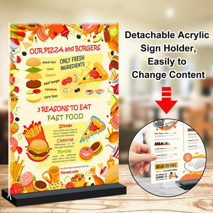 8.5 x 11 Acrylic Sign Holder Vertical Double-Sided Tabletop Sign Holder with Black Base, Plastic Picture Frame Paper Holder, Clear Menu Display Stand for Office Restaurant Store Home 8 Pack