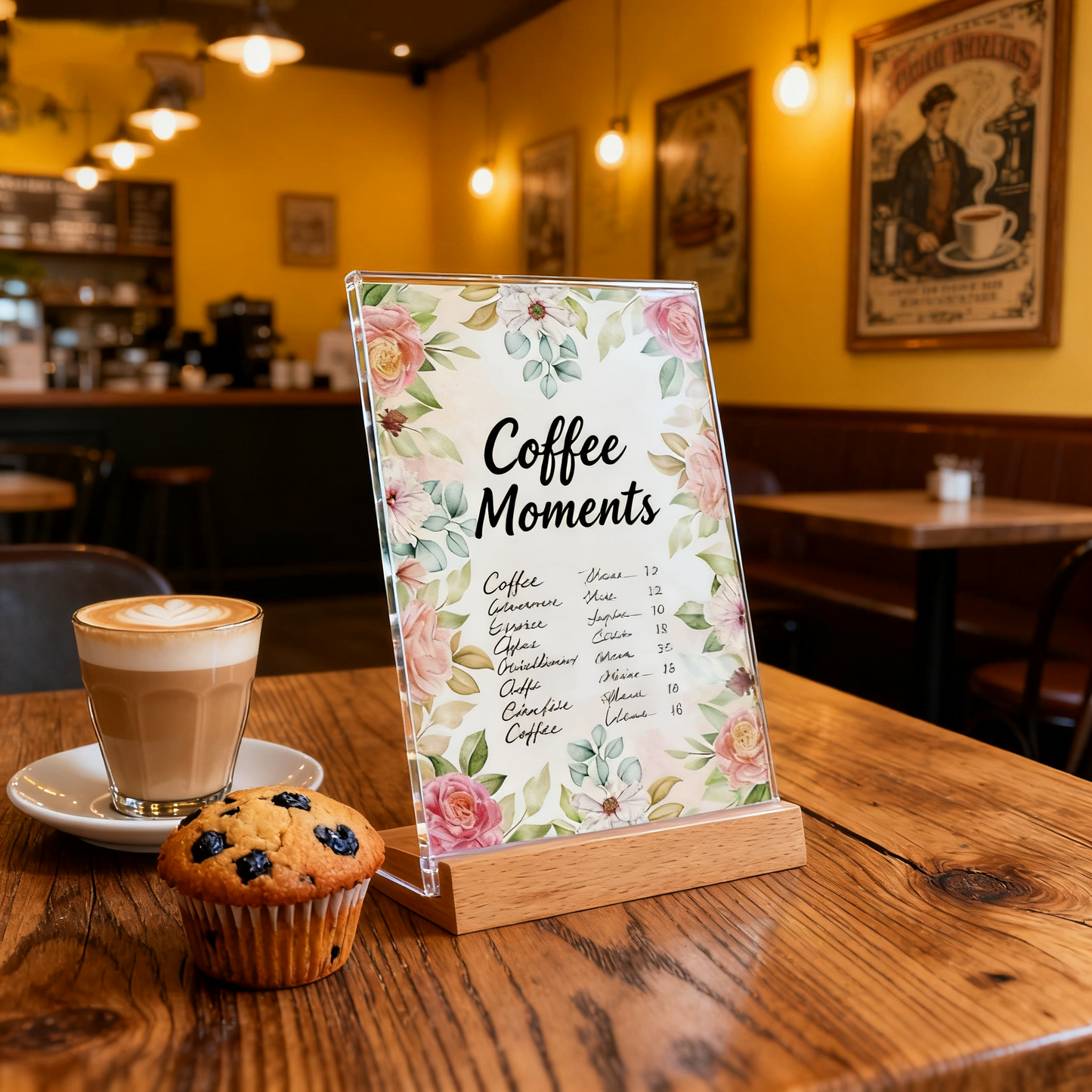 Acrylic Sign Holder 3 Pack 5”x7”，Slant Back Design L Shape/Vertical，Clear Acrylic Holder Wooden base, Slanted Back Menu Holder for Restaurant, Office, Wedding, or Retail Counter