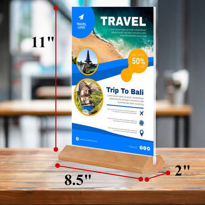 Acrylic Sign Holder 8.5 x 11 Clear Table Signs Stand with Wood Base, Double Sided Menu Display 3 Pack