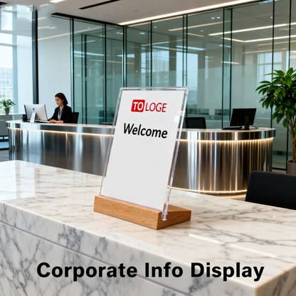 Acrylic Sign Holder 3 Pack 5”x7”，Slant Back Design L Shape/Vertical，Clear Acrylic Holder Wooden base, Slanted Back Menu Holder for Restaurant, Office, Wedding, or Retail Counter