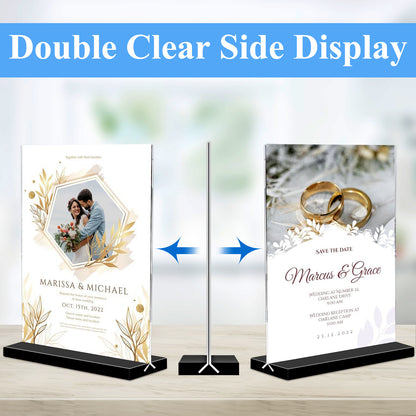 Acrylic Sign Holder 5 x 7 Clear T Shape Double-Sided Desktop Display Stand, Plastic Sign Holder Flyer Menu ad Frames Stand Perfect for Restaurants, Promotions, Picture Photo Frame, Events, Home, 6 Pack
