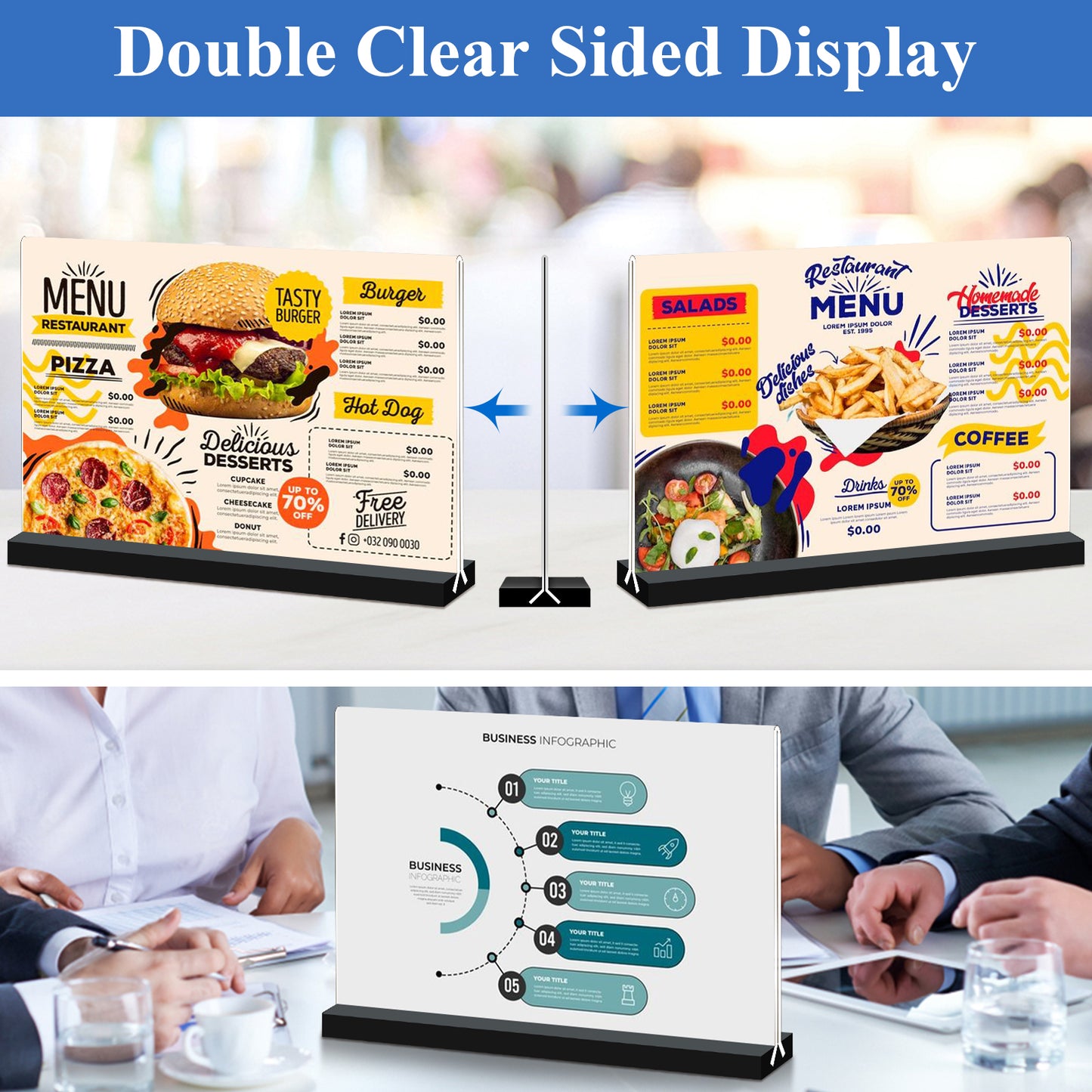 Acrylic Sign Holder 11 x 8.5 Inches Horizontal ,6 Pack T-Shaped Clear Double-Sided Plastic Table Picture Frames Display Holder,Document Menu Stands Desktop Holders for Restaurant Signs,Office, Store-Landscape