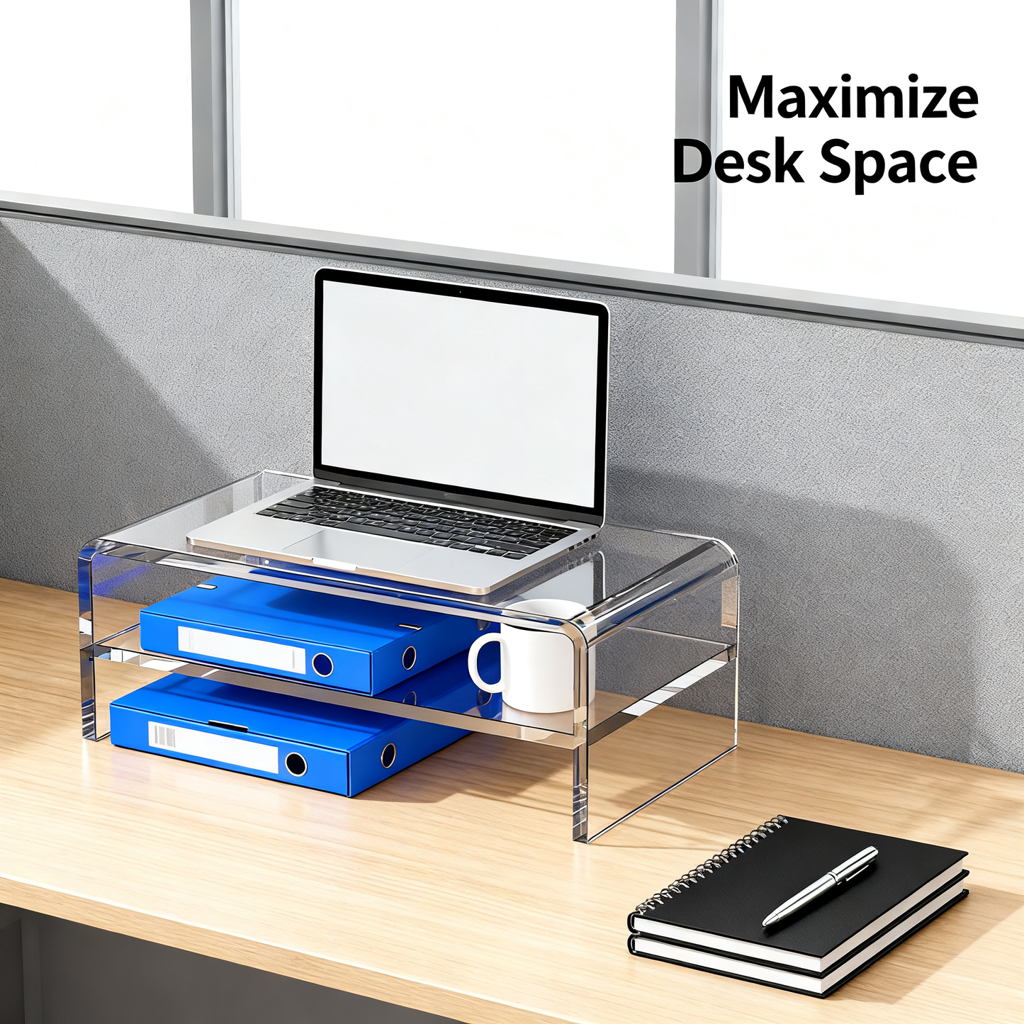 Acrylic Clear Monitor Stand Riser 2 Tier, 5.12" High Computer Shelf Organizer for Laptop, PC, Printer, and Media Storage Desk Organizer Shelf
