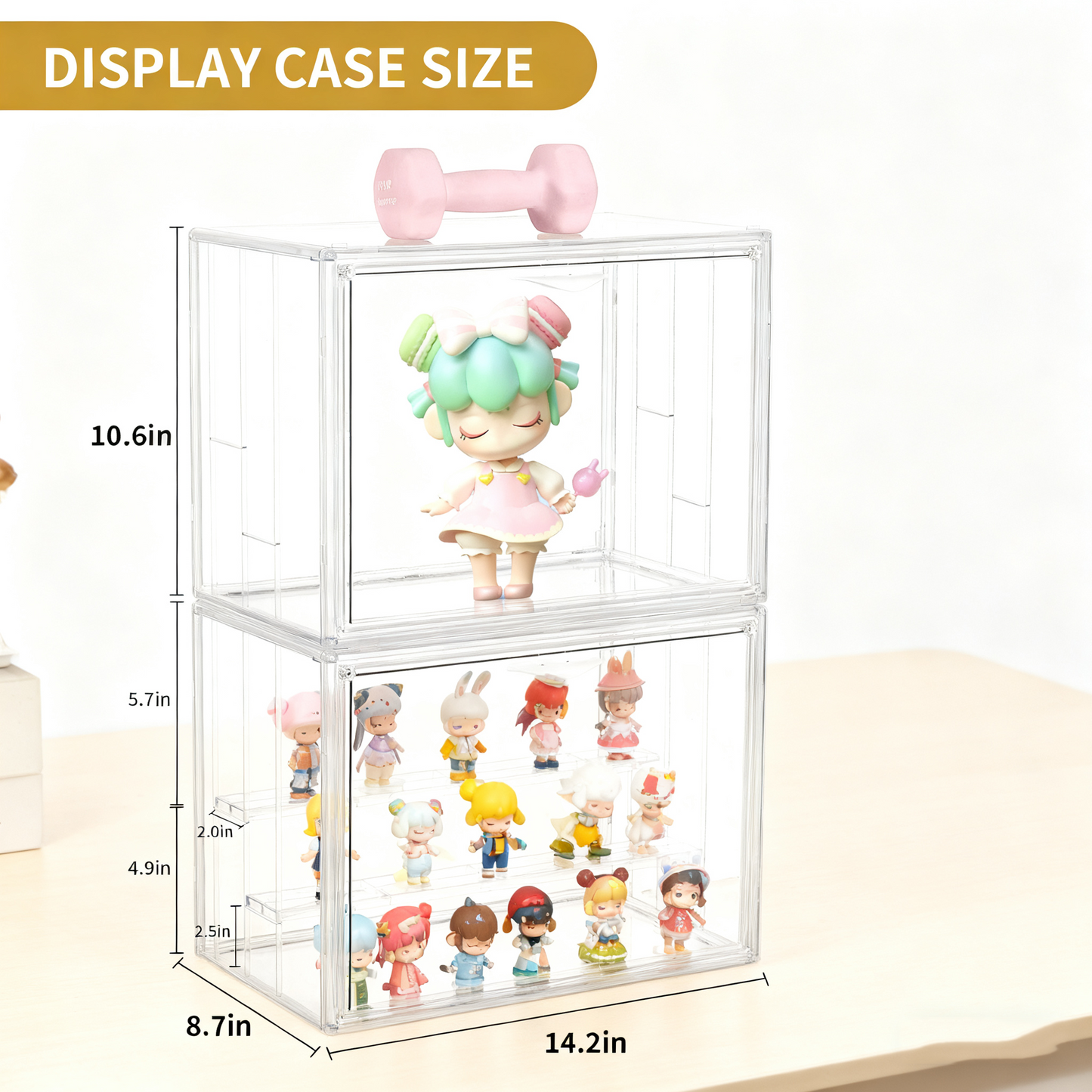 Acrylic Display Case for Collectibles 3 Layer 2Pcs Adjustable Figure Display Case with Magnetic Door Clear Stackable Display Box for Figures Showcase，Ideal for Blind Box Figures & Model Collectibles