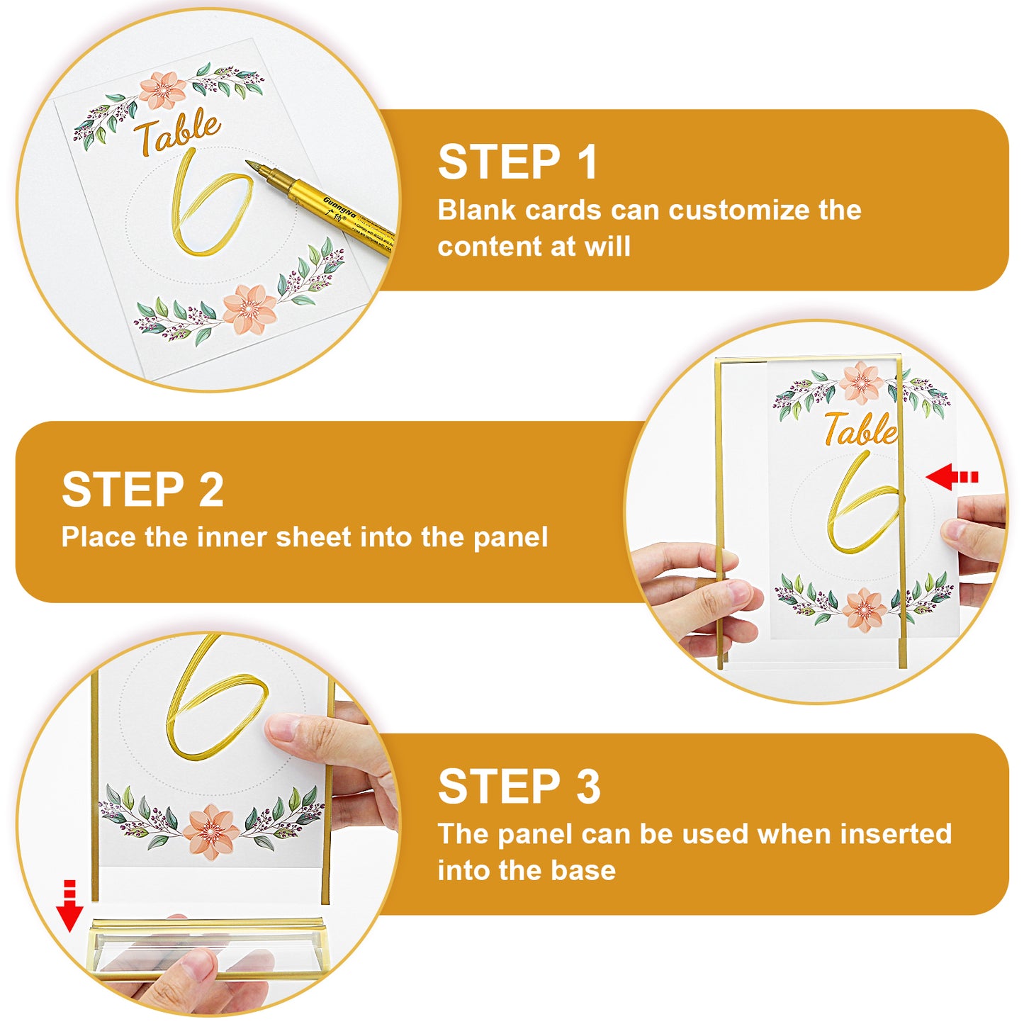 Acrylic Gold Sign Holder, 4 x 6 Gold Picture Frames Clear Double Sided Menu Holder for Wedding Table Number 10 Pack