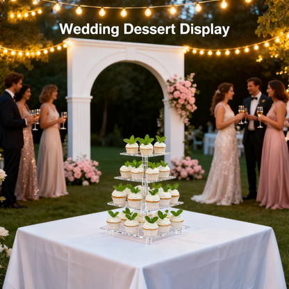 4 Tier Cupcake Acrylic Display Clear Stand Clearwith LED Light Premium Holder Dessert Tree Tower for Birthday ，Weddings, Parties Events，Afternoon Tea Gatherings ，Holiday Dessert Exhibition(Yellow Light)