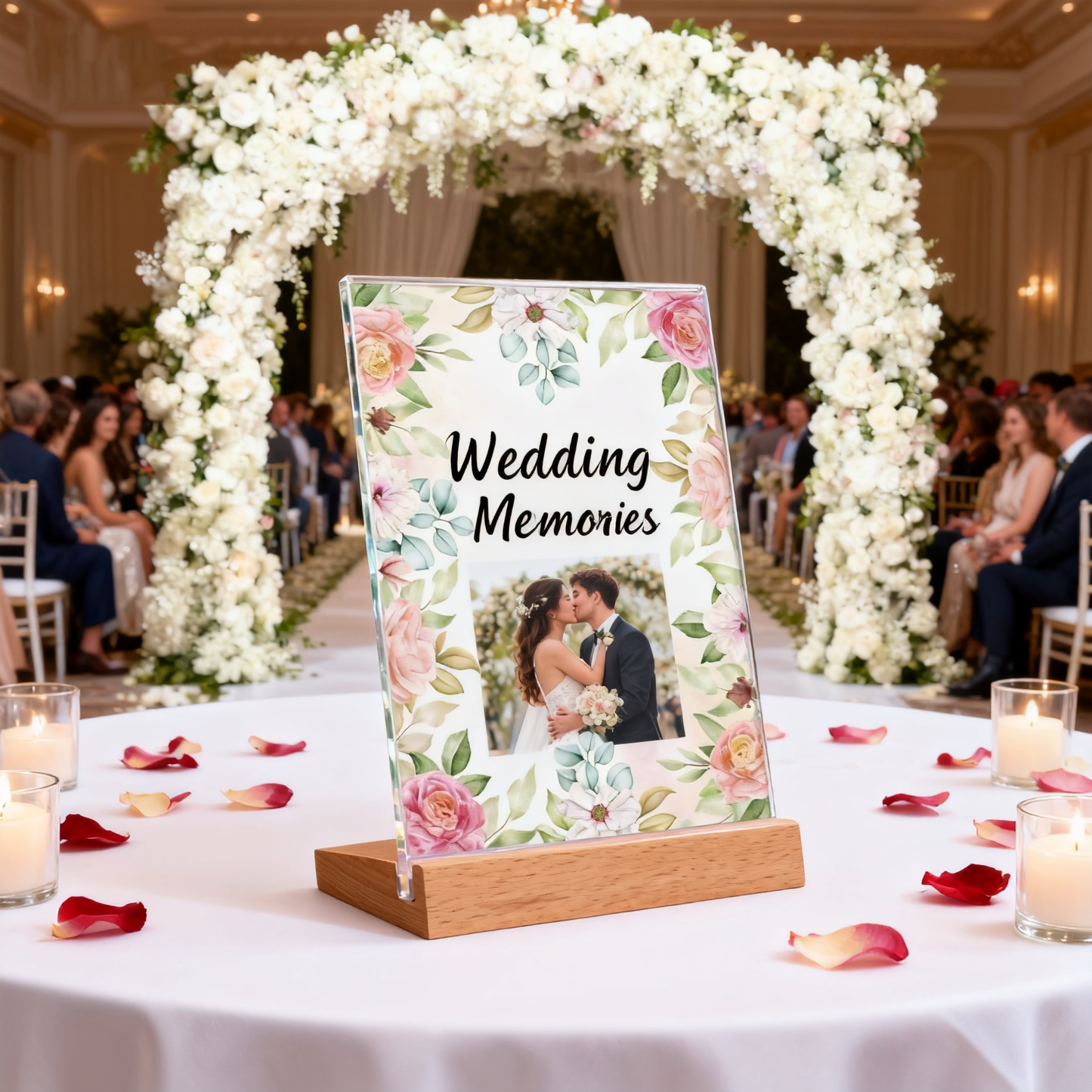 Acrylic Sign Holder 3 Pack 5”x7”，Slant Back Design L Shape/Vertical，Clear Acrylic Holder Wooden base, Slanted Back Menu Holder for Restaurant, Office, Wedding, or Retail Counter