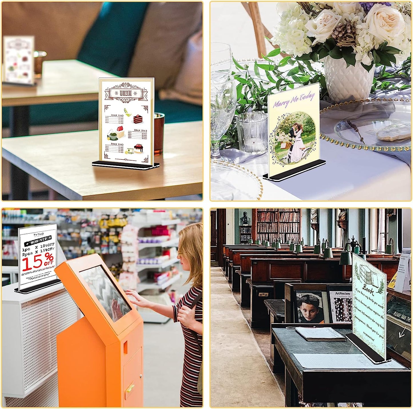Acrylic Sign Holder 4 x 6 inch,T Shape Double-Sided Acrylic Stands for Office,Weddings, Photos