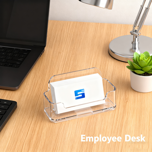 Acrylic Business Card Holder for Desk, Clear Plastic Business Cards Display Holders Stand, Fits 30-50 Business Cards，Sleek Clear Plastic Card Rack for Office, Reception, or Trade Show