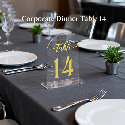 Acrylic Table number plate for Wedding Reception Clear Arch，10 Pack 5" x 7" Gold Font Centerpiece Set with Holder Stands & Head Table Sign - Anniversary, Event, Party, Wedding set 1-10 number