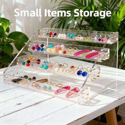 12" Acrylic Riser Display Stands - 4 Tier Clear Acrylic Display Shelf, Double Sided Usable, Makeup, Collectibles, Cupcakes & Dessert Table Decoration Acrylic Shelves for Funko Pop Figures , Cupcake, Candy Food