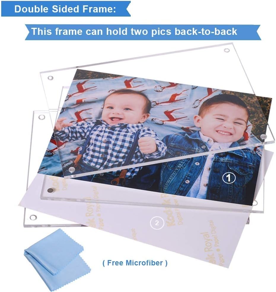 Acrylic Picture Frame 5x7 Clear Double Sided Magnetic Picture Frameless Desktop Display for Family, Baby, Photo Frames Best Gift