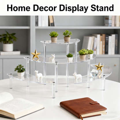 Acrylic Display Risers 3 Tier 2 PACK Clear Cupcake Stand Risers, Perfume Stand Organizer, Half Moon Dessert Stand, HENABLE Shelf Risers for Display Stands for Food, Amiibo Funko POP Figure，Collectibles