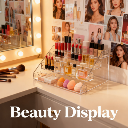 12" Acrylic Riser Display Stands - 4 Tier Clear Acrylic Display Shelf, Double Sided Usable, Makeup, Collectibles, Cupcakes & Dessert Table Decoration Acrylic Shelves for Funko Pop Figures , Cupcake, Candy Food