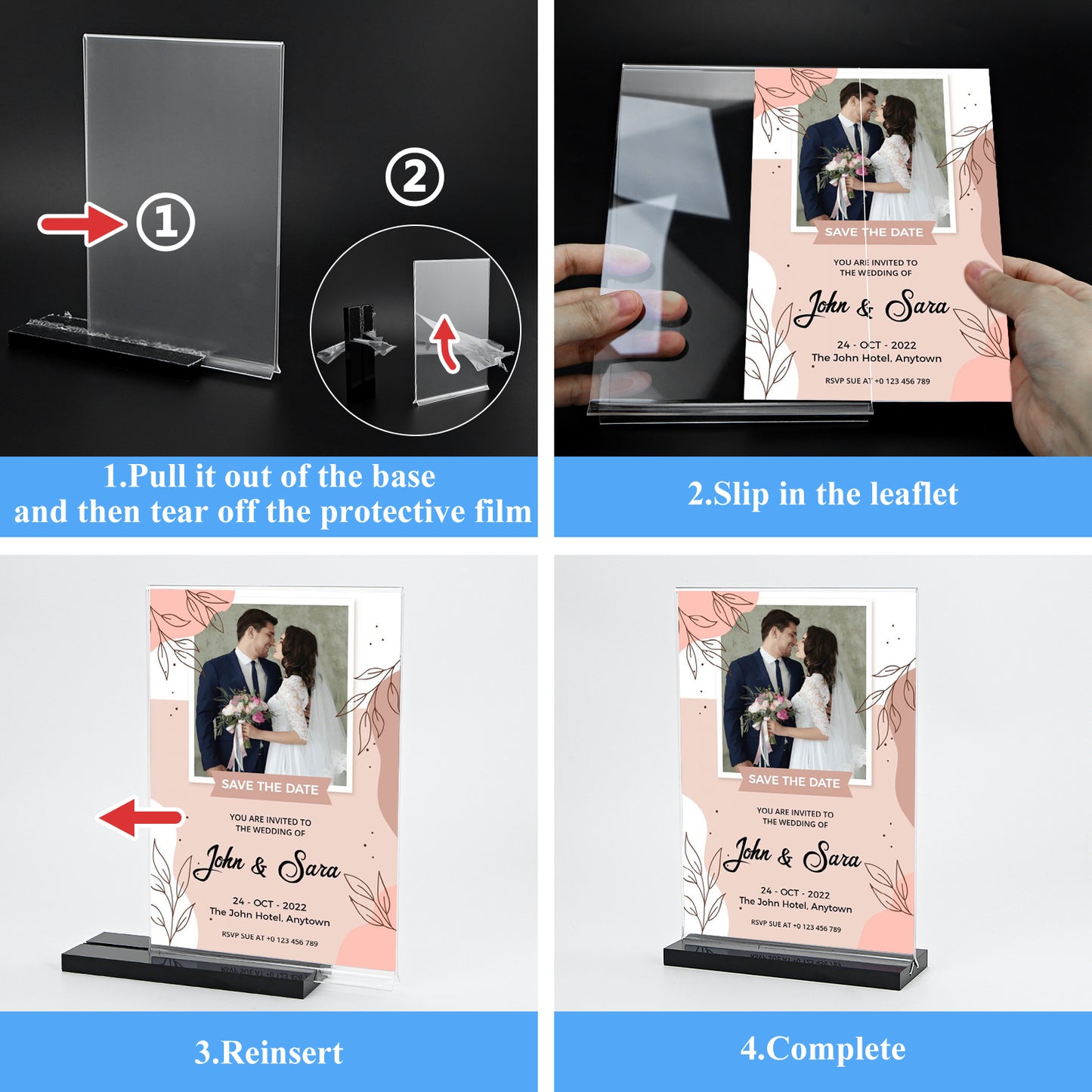 Acrylic Sign Holder 5 x 7 Clear T Shape Double-Sided Desktop Display Stand, Plastic Sign Holder Flyer Menu ad Frames Stand Perfect for Restaurants, Promotions, Picture Photo Frame, Events, Home, 6 Pack