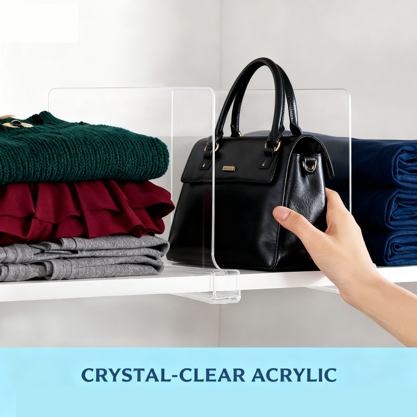 6 Pack Clear Acrylic Shelf Dividers for Closet Organization, Vertical Purse and Sweater Organizer for Bedroom, Kitchen & Cabinets, Sturdy Closet Storage Solution for Handbags and Clothes