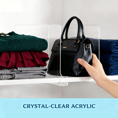 6 Pack Clear Acrylic Shelf Dividers for Closet Organization, Vertical Purse and Sweater Organizer for Bedroom, Kitchen & Cabinets, Sturdy Closet Storage Solution for Handbags and Clothes