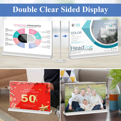 Arrobust Acrylic Sign Holder 11 x 8.5 Inches 4 Pack Horizontal, T -Shaped Double Sided Clear Paper Frames, PlasticTable Menu Display Holder, Document Flyer Table Stand for Office, Store, Restaurant -Landscape