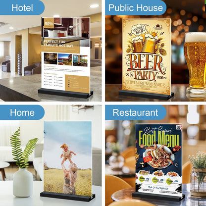 8.5 x 11 Acrylic Sign Holder Vertical Double-Sided Tabletop Sign Holder with Black Base, Plastic Picture Frame Paper Holder, Clear Menu Display Stand for Office Restaurant Store Home 8 Pack